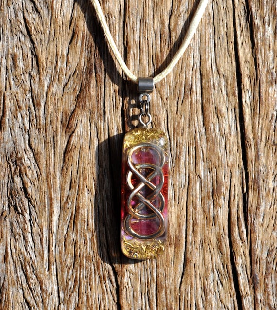 Pink Tourmaline Infinity Necklace – Oblong Shape Pendant Heart Healing Crystals Adjustable Satin Cord