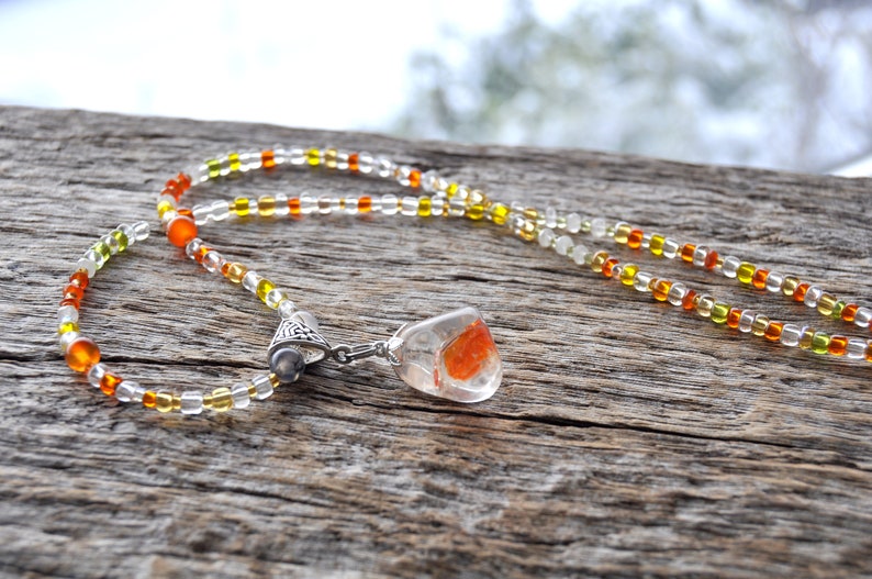 UNISEX Hematite Quartz Pendant on Beaded Necklace Free Shipping