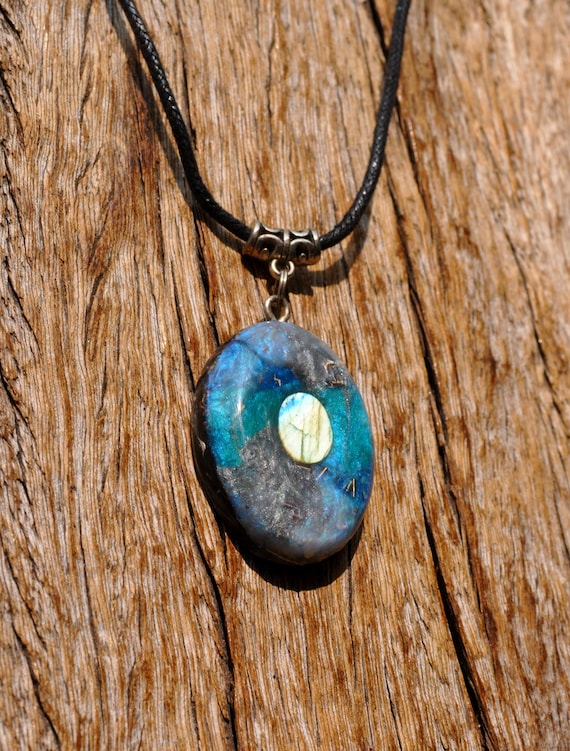 Labradorite Orgonite® Orgone Pendant Necklace Blue Oval Unisex