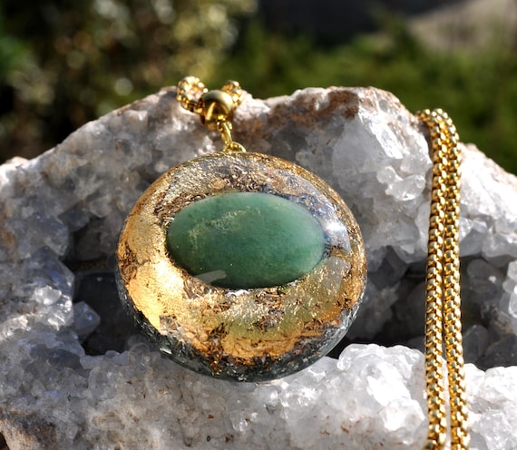 GREEN JADE Good Luck Fortune Orgonite® Pendant Necklace , Large - Unisex  -  Free Delivery