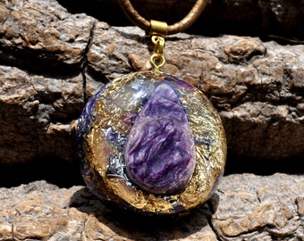 CHAROITE Orgonite® Pendant , Orgone Necklace with 24k Gold - FREE Shipping !