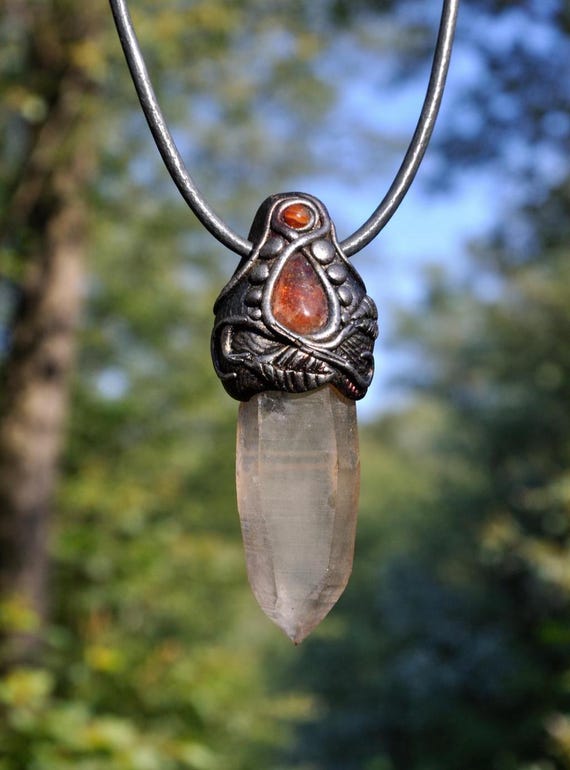 Tangerine Lemurian Quartz Pendant • Sunstone & Carnelian • Handmade