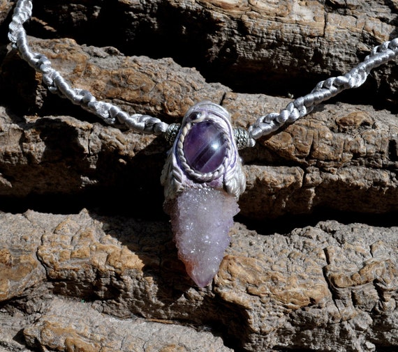 Lavender Spirit Quartz with Amethyst Clay Gemstone Pendant Necklace
