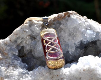 Pink Tourmaline Infinity Necklace – Oblong Shape Pendant Heart Healing Crystals Adjustable Satin Cord
