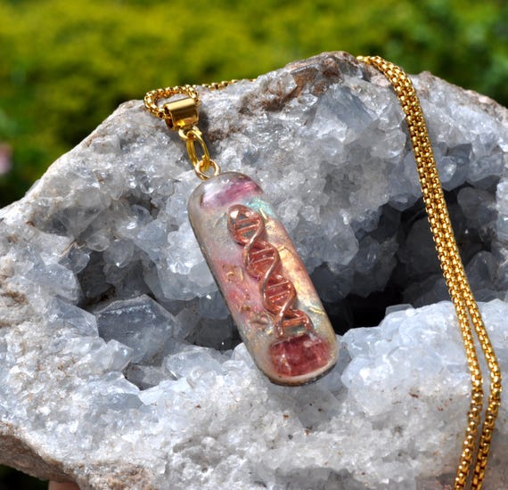 DNA pink TOURMALINE Orgonite® Orgone Pendant Necklace - Unisex
