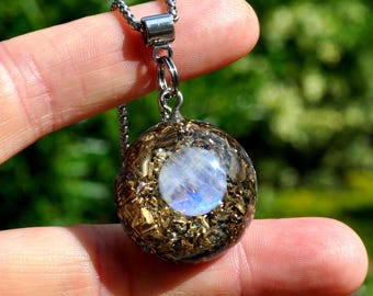 Collar con colgante de orgonita AZUL MOONSTONE