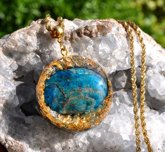 Blue APATITE Orgonite® Pendant , Orgone Necklace  - EMF Cleanser Harmonizer - FREE Shipping !