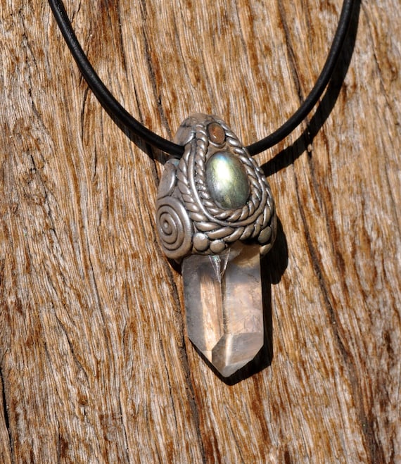 Clear Quartz with Labradorite Crystal Necklace - Unisex