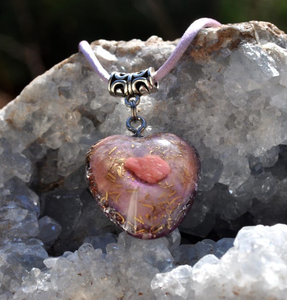 Norwegian Thulite Heart Pendant – Pink Crystal, Love & Heart Energy, Orgonite Necklace