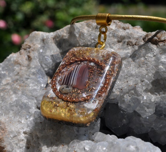 BANDED AGATE Tensor Orgonite® Orgone Necklace, Men's Pendant Necklace