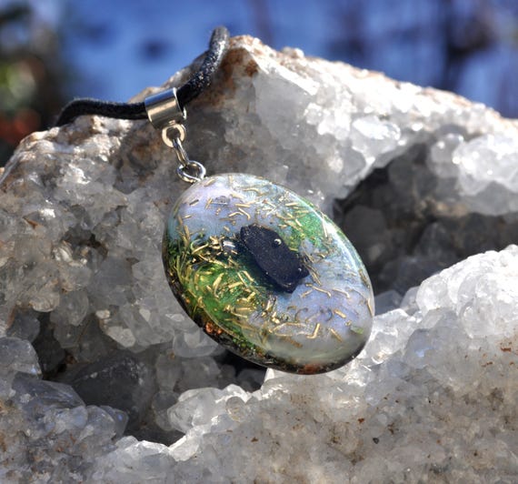 Elite Shungite Orgonite® Orgone Pendant Necklace Oval Blue Green UNISEX