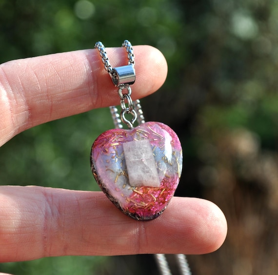 PINK KUNZITE HEART Orgonite® Pendant – Love Gift Necklace