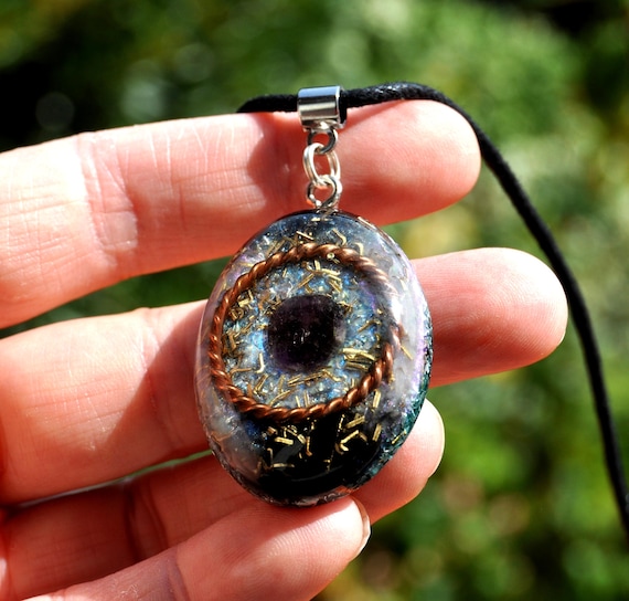 Orgonite® Amethyst Necklace with Copper Tensor Ring – EMF Protection – Handmade Energy Healing Pendant