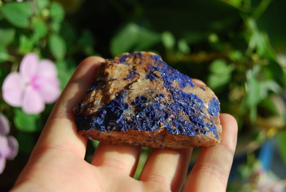 Raw Azurite Cluster from Morocco, Azurite on Quartz 85 grams