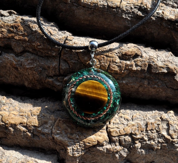 COPPER TENSOR Ring Tiger's Eye Orgone Orgonite® Pendant EMF Harmonizer Protection Necklace Unisex