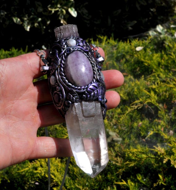 LEMURIAN Quartz Wand with Pink KUNZITE and purple Aragonite Energy Tool