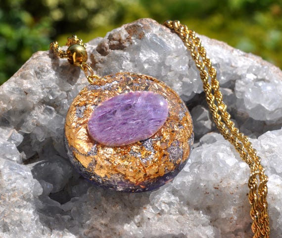 CHAROITE Orgonite® Pendant , Orgone Necklace with 24k Gold