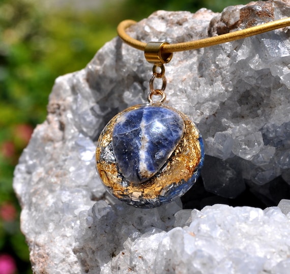 Polished Blue Sodalite Orgonite® Pendant Necklace – Handmade Energy Pendant – Unisex Gift