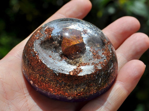 EMF Harmonizer Orgonite® Dome - 5 Oz - 142 gram EMF protection with Chalcopyrite, Smokey Quartz and 925 Silver