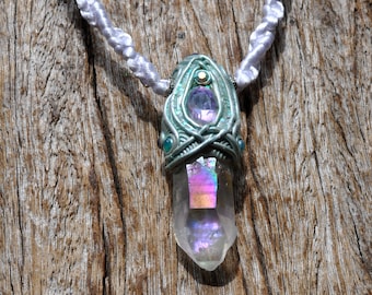 ANGEL AURA Quartz with Amethyst and blue Opal Necklace - FREE Delivery !