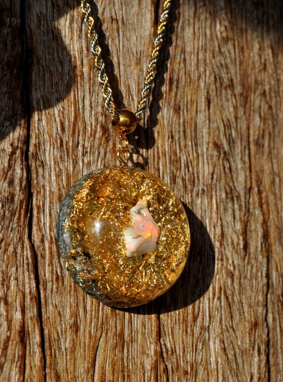 LARGE Welo OPAL Multicolor Orgonite® Pendant Necklace, EMF Protection, Unisex