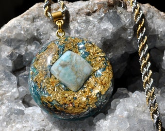 LARIMAR Orgonite® Necklace with 24k Gold - EMF Harmonizer Protection Pendant