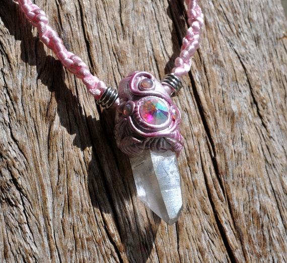NATURAL ANGEL Aura Quartz with Welo Opal and Rose Quartz Pendant Necklace