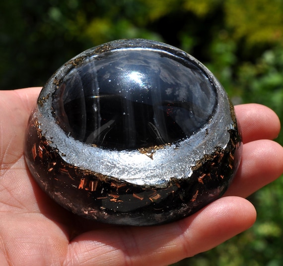 BANDED BLACK OBSIDIAN Dome Orgonite® Orgone Generator® with Silver, emf Harmonizer