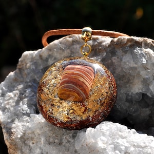 BANDED JASPER Orgonite® Pendant Necklace with 24k Gold - EMF Harmonizer - Unisex