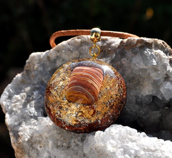 BANDED JASPER Orgonite® Pendant Necklace with 24k Gold - EMF Harmonizer - Unisex,