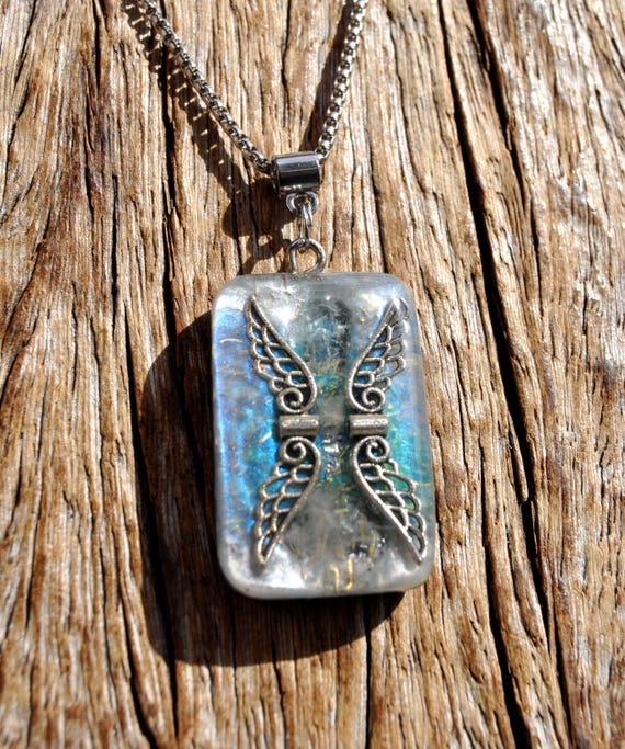 BLUE CELESTINE Wings Pendant Orgonite®  Necklace