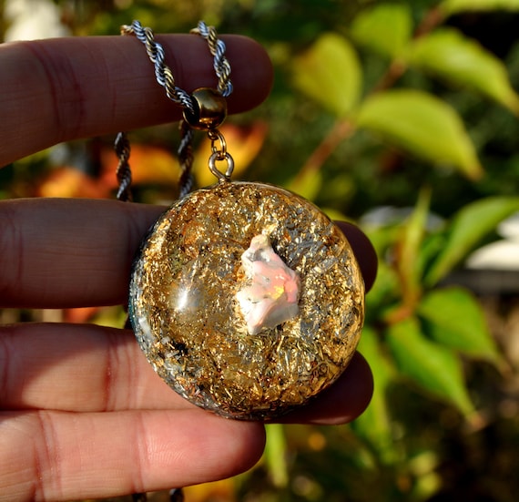 LARGE Welo OPAL Multicolor Orgonite® Pendant Necklace, EMF Protection, Unisex