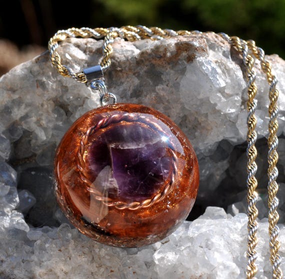 TENSOR RING AMETHYST Orgone Orgonite® Pendant Necklace with Copper Tensor Ring  - Unisex
