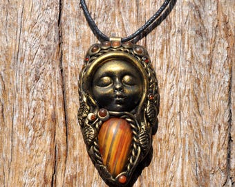 Tiger Iron and Carnelian Goddess Pendant Necklace – Handmade Gemstone Jewelry