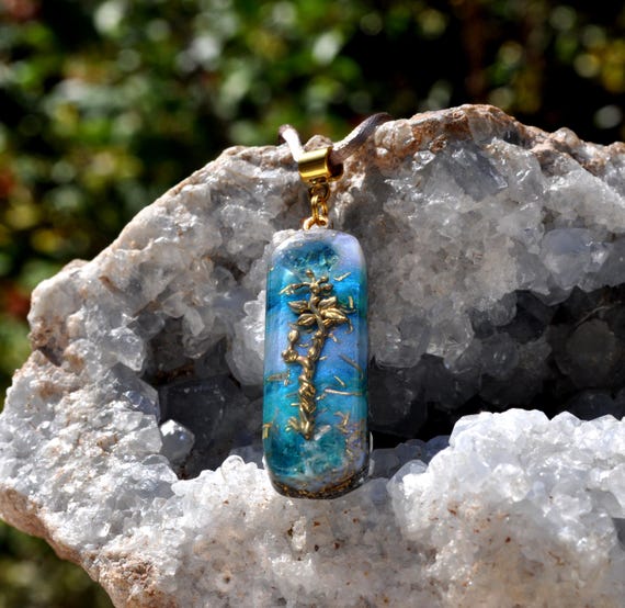 Blue Apatite Orgonite® Orgone Pendant Oblong Shape Necklace