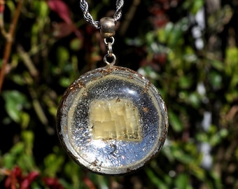 Golden Baryte Orgonite® Pendant – Silver Leaf, Protection, Energy, Handmade Necklace