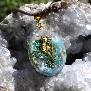 Magical SEAHORSE BLUE APATITE - Seed of Life Orgonite® Sacred Geometry Pendant Unisex