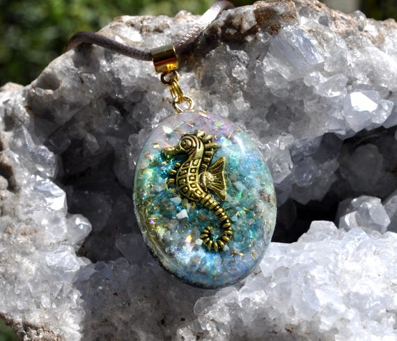 Magical SEAHORSE BLUE APATITE - Seed of Life Orgonite® Sacred Geometry Pendant Unisex