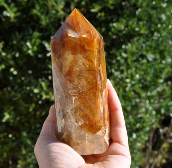 Large LIMONITE Golden HEALER Quartz Point Generator 670g - 23.63Oz - Polished Crystal Obelisk - Free Delivery