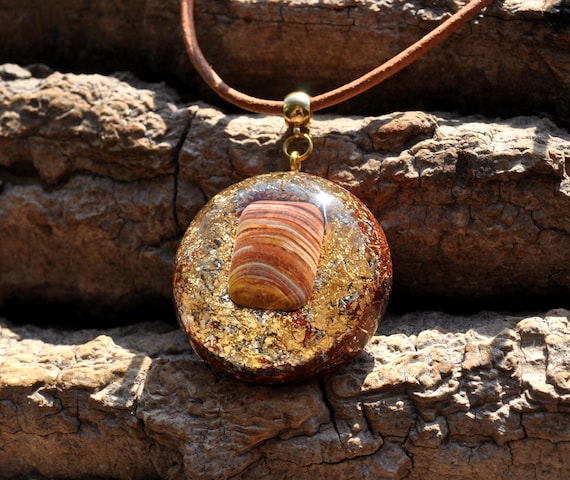 BANDED JASPER Orgonite® Pendant Necklace with 24k Gold - EMF Harmonizer - Unisex