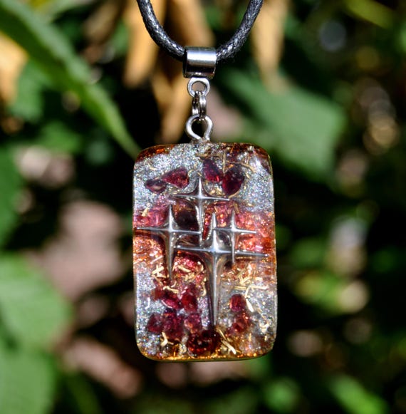 RED GARNET Celestial Starseed Pendant Orgonite® Rectangle Shape Unisex