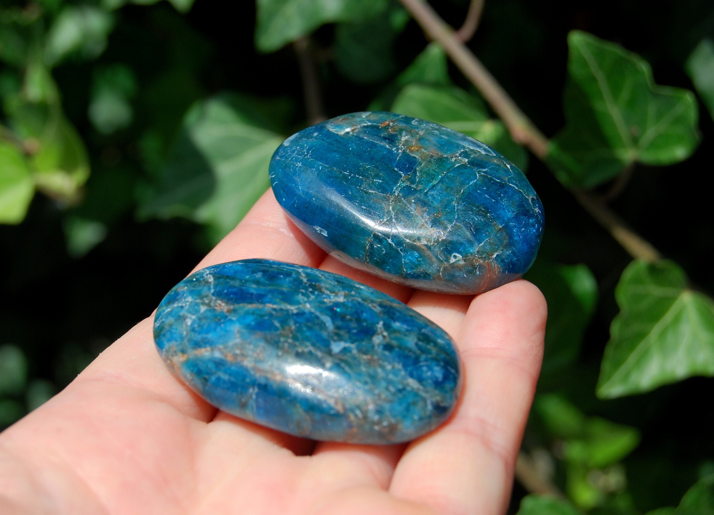Madagascar blue Apatite Palm Stone - Polished Apatite Pebble