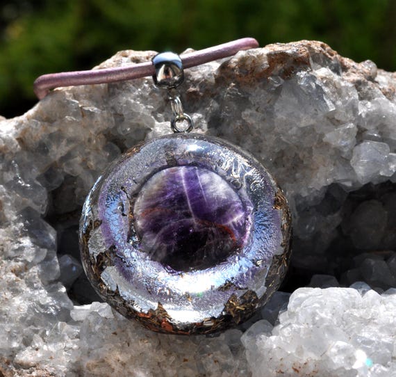 AMETHYST Orgone pendant Orgonite® Necklace with Silver -  Unisex