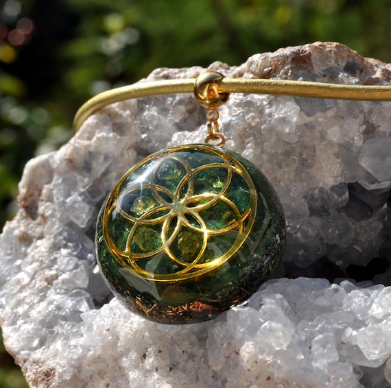 Custom Orgonite Pendant Necklace – Seed of Life Design, EMF Protection, Choose Your Gemstone