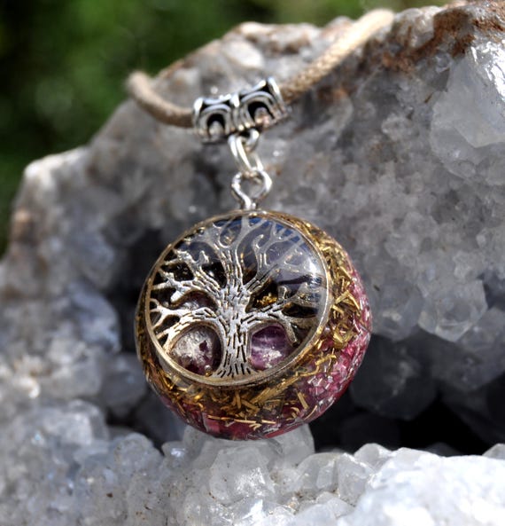 Natural Red Ruby Orgone Orgonite® Pendant necklace, EMF Protection Unisex
