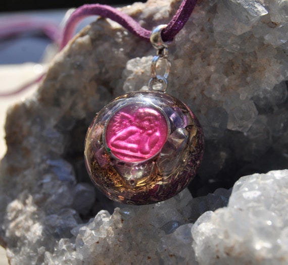 GUARDIAN ANGEL Orgonite® Pendant with Rose Quartz - Orgone Necklace