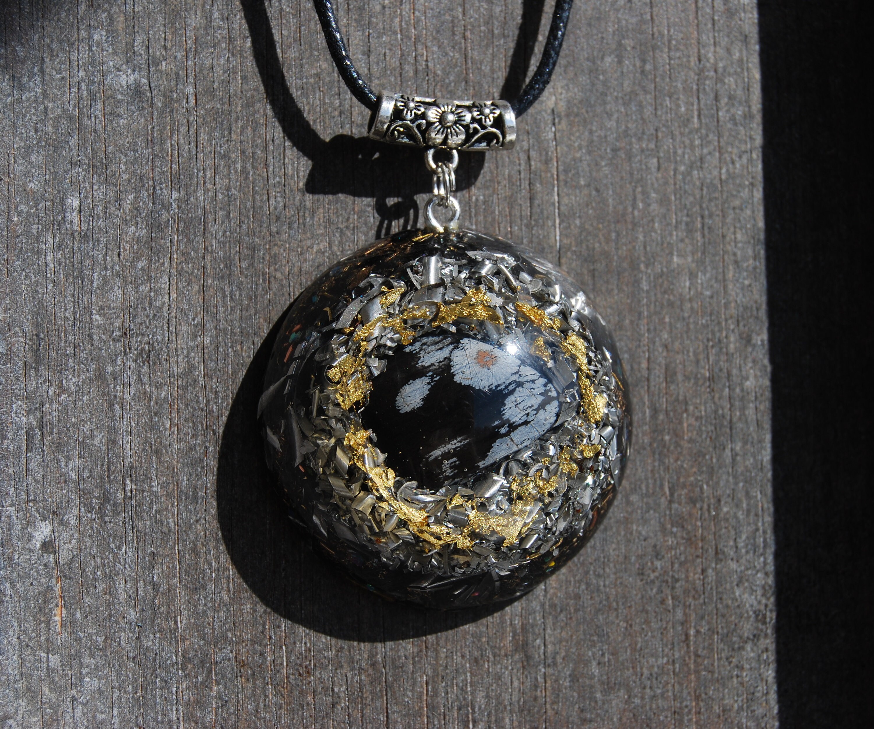 snowflake pendant obsidian orgonite necklace orgone powerful