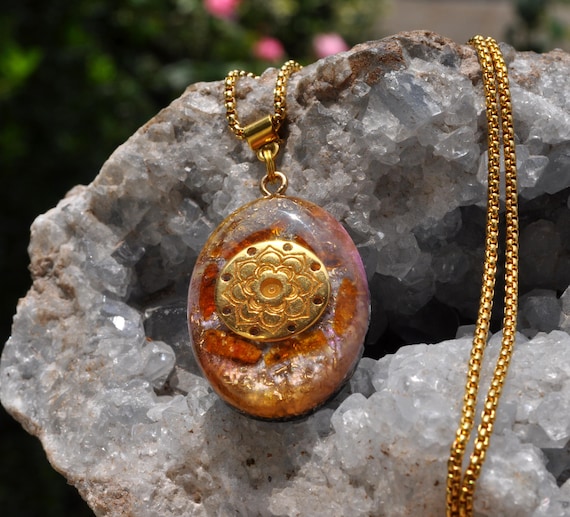 ORANGE KYANITE LOTUS orgone Orgonite® Pendant Necklace