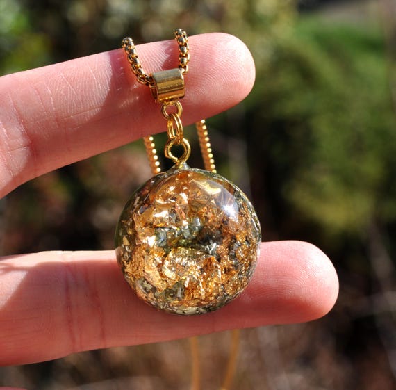 Moldavite Orgonite® Orgone Pendant Necklace Unisex with 24K Gold