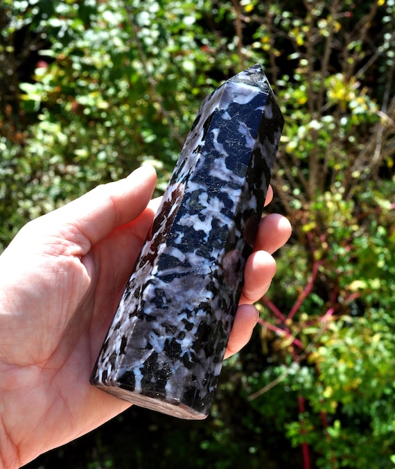 Indigo Gabbro Tower 609g / 21.5oz • Mystic Merlinite Crystal Point
